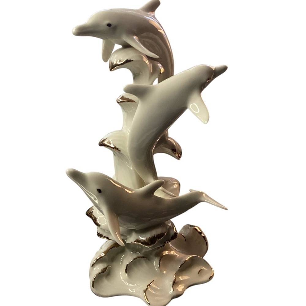 Rare Lenox Wave dancers Cream & Gold Dolphins Figurine Vintage Porcelain
